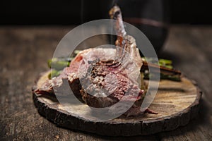 Lamb Chops on a wood serving plate