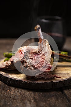 Lamb Chops on a wood serving plate