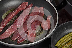 Lamb filet roasting in a frying pan