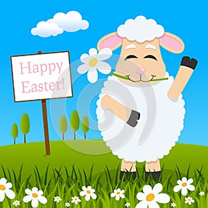 Lamb with Flower Wishing a Happy Easter