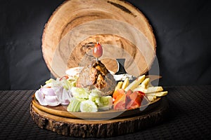 Lamb Gyros kebab served with bread,french fries and salad