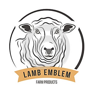 Lamb head silhouette emblem label. Vector illustration.