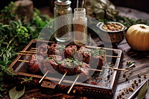 lamb kebabs marinating in herbs and spices