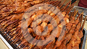 Lamb kebabs, street food in china, Barbecued chuan lamb sticks