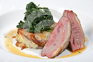 Lamb loin with spinach and potato rosti