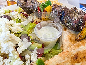 Lamb plate in Greek restaurant