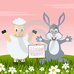 Lamb and Rabbit Wishing a Happy Easter
