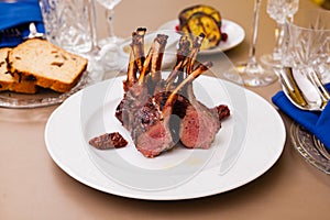 Lamb rack on a plate