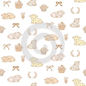 Lamb Seamless Pattern Sheep Farm Animals Print photo
