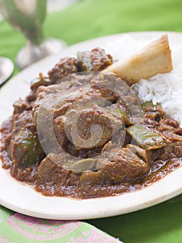 Lamb Shank Rogan Josh Gosht Plain Basmati Rice photo