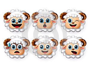 Lamb sheep emoji vector set. Cute lamb emojis and sheep emoticon with facial expression of hungry.