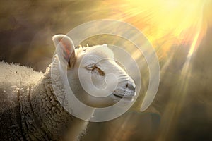 A lamb, symbolizing Judaism, stands against a golden background, representing purity, sacrifice