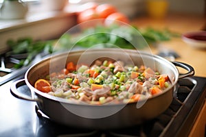 lamb tagine at the beginning of the stewing process