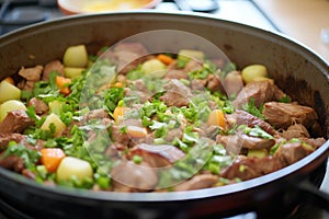 lamb tagine at the beginning of the stewing process