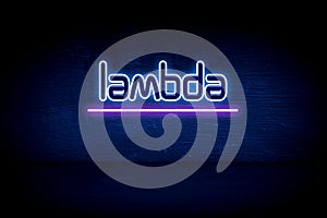Lambda - blue neon announcement signboard