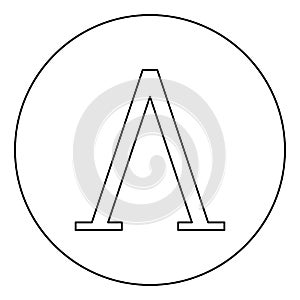 Lambda greek symbol capital letter uppercase font icon in circle round outline black color vector illustration flat style image