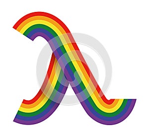 Lambda symbol made with colorful ribbon in rainbow colors, Vector illustration