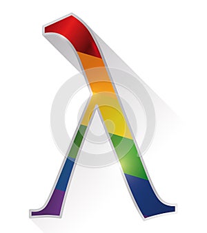 Lambda symbol with rainbow flag colors and long shadow, Vector illustration