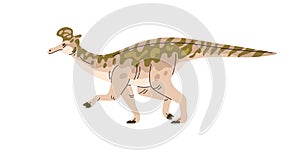 Lambeosaurini, prehistoric ancient dinosaur. Extinct big large dino with crest, side view. Prehistory reptile animal of photo