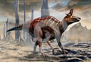 Lambeosaurus from the Cretaceous era scene 3D illustration photo