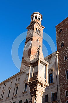 Lamberti Tower in Piazza Erbe - Verona Italy