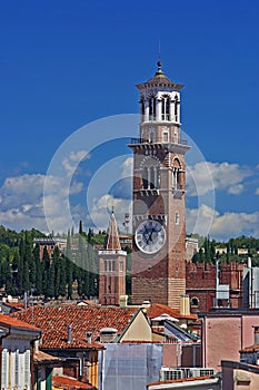 Lamberti Tower on the skyline of Verona, Italy