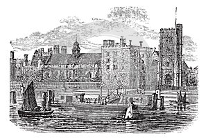 Lambeth Palace, London vintage engraving