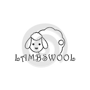 Lambswool logo with cute sheep. Lamb linear outline isolated illustration. Vector drawing.