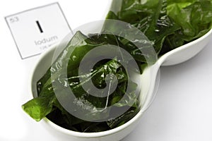 Laminaria sea kale on a white background with an inscription f