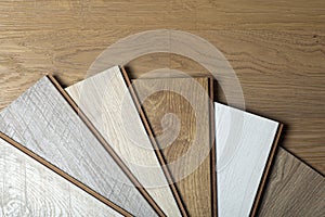 Laminate background. Samples of laminate or parquet with a pattern and wood texture for flooring and interior design