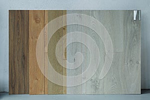 Laminate texture, laminate sample palette. Oak, douglas, ash, walnut laminate texture isolated on white background with clipping