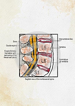 Laminectomy Surgical Procedure showing sagittal view of the lumbosacral spine