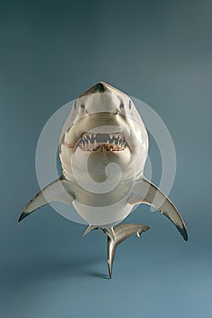 A Lamniformes shark with its jaw open, giving a menacing smile photo