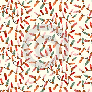 lamp aesthetik Christmas lights string seamless pattern background vector