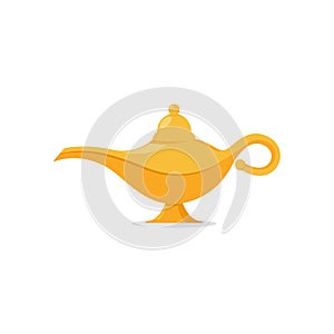 Lamp aladdin magic vector icon. Aladin genie lamp bottle wish cartoon illustration photo