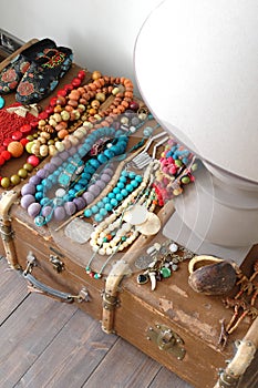 lamp, beads and old suitcase