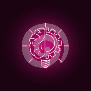 lamp brain and gear neon icon. Elements of Idea set. Simple icon for websites, web design, mobile app, info graphics