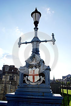Lamp on a bridge in front of The Tower Of London in England, Europe