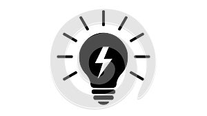 Lamp bulb with lightning, turns on and off, blink, simple flat icon. Animated idea, energy, power sign. Gloving incandescent lamp