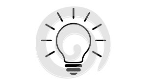 Lamp bulb turns on and off, blink, simple outline flat icon. Idea sign, cartoon icon. Gloving incandescent lamp animated pictogram