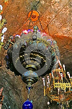 Lamp in church of the Sepulchre of Saint Mary, Jerusalem, Israel