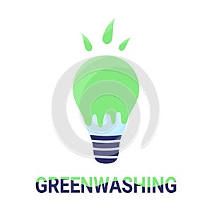 Lamp covered with green paint. Energy-saving bulb, Earth day dark hour. Greenwashing concept