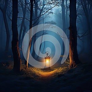 Lamp in Dark Forrest 8K resolution