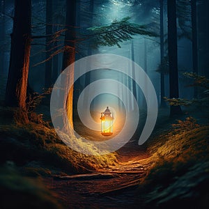 Lamp in Dark Forrest 8K resolution