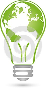 Lamp and earth ball, electrician and green power logo