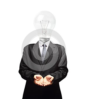 Lamp head businessman open palm hand gesture