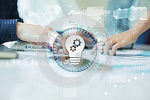 Lamp icon on virtual screen. Business solution. Innovation concept