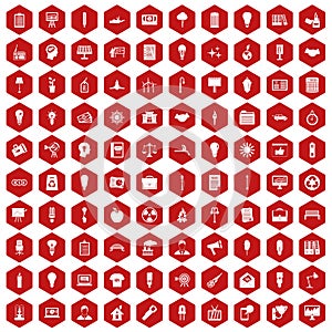 100 lamp icons hexagon red