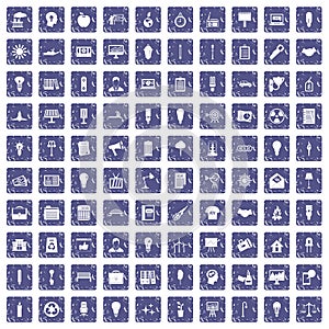 100 lamp icons set grunge sapphire