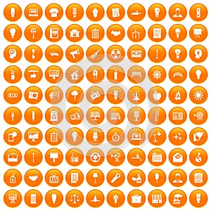 100 lamp icons set orange